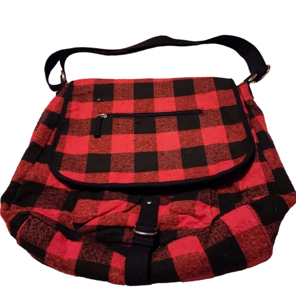 Red and black Buffalo check cross body messanger bag. - Picture 2 of 6